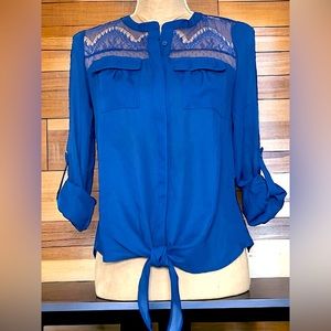 Candies Lacy Royal Blue Tie Front Blouse XS
